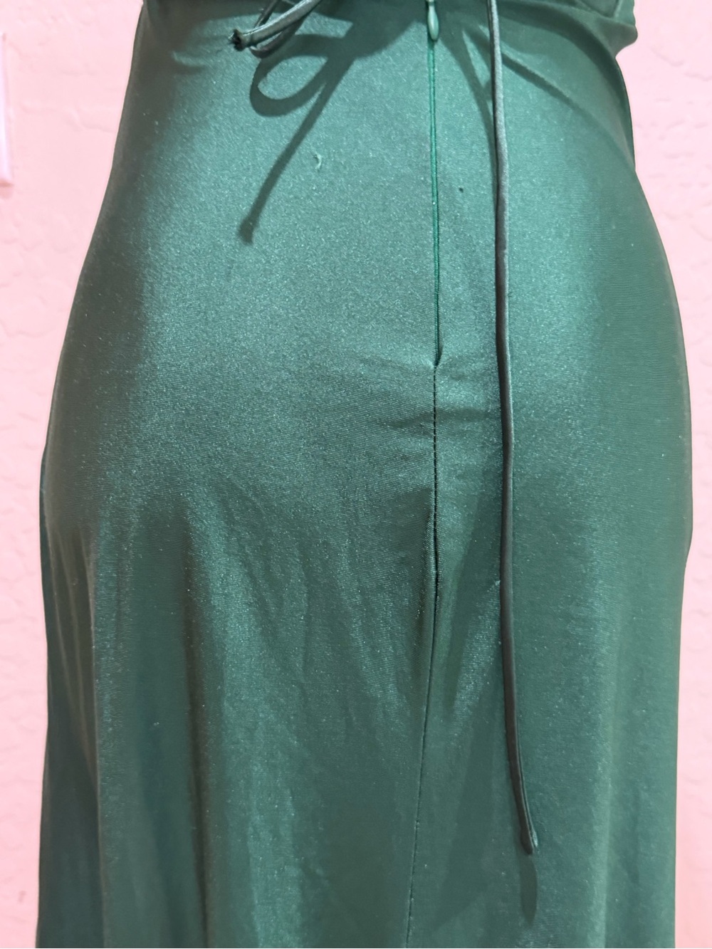 AOSHABABI Emerald Green Halter Corset Maxi Dress Lace Up Back Slit Formal Size S - Picture 3 of 5